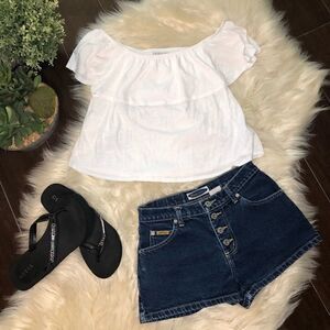 Blue asphalt button fly high waist short shorts 3